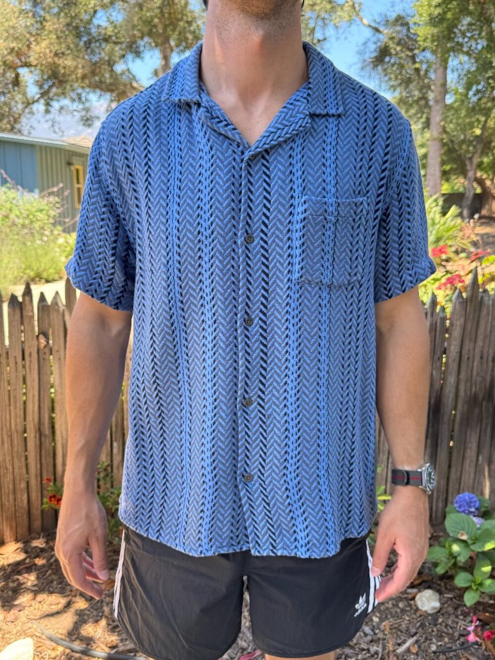 Corridor New York Blue Textured Woven Camp Shirt Men’s XL